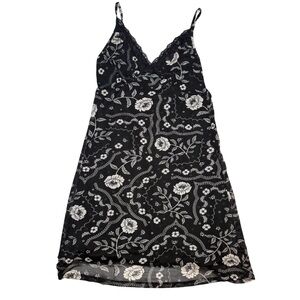 Floral Lace Trim Black and White Slip Dress
